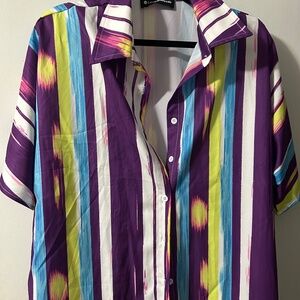 Shein/Lovely Wholesale Plus Size Summer Casual Colorblock Striped Shirt. 1XL